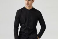 Mens black collarless dress shirt